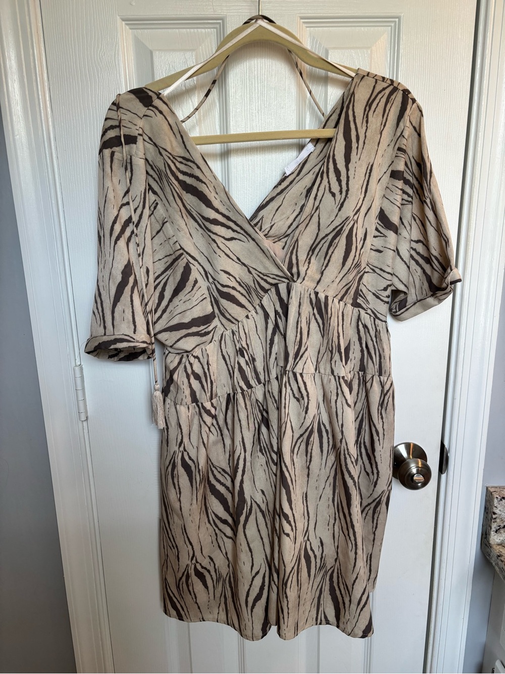 TALULAH Beige and Brown Animal-Print Midi Dress